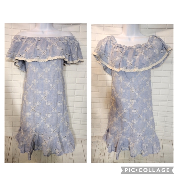 Miss Me Blue Seersucker Embroidered Dress - Picture 1 of 11